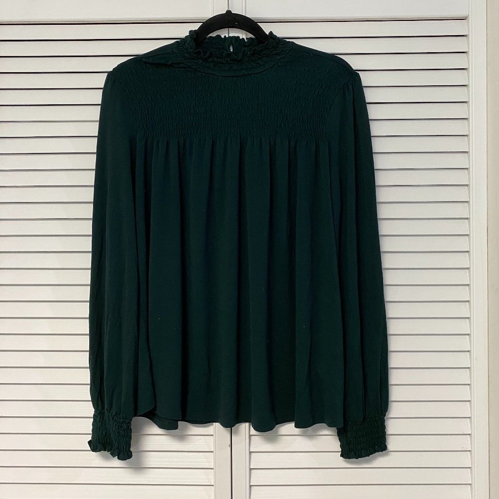 Emerald Green Mock Neck Smock Top